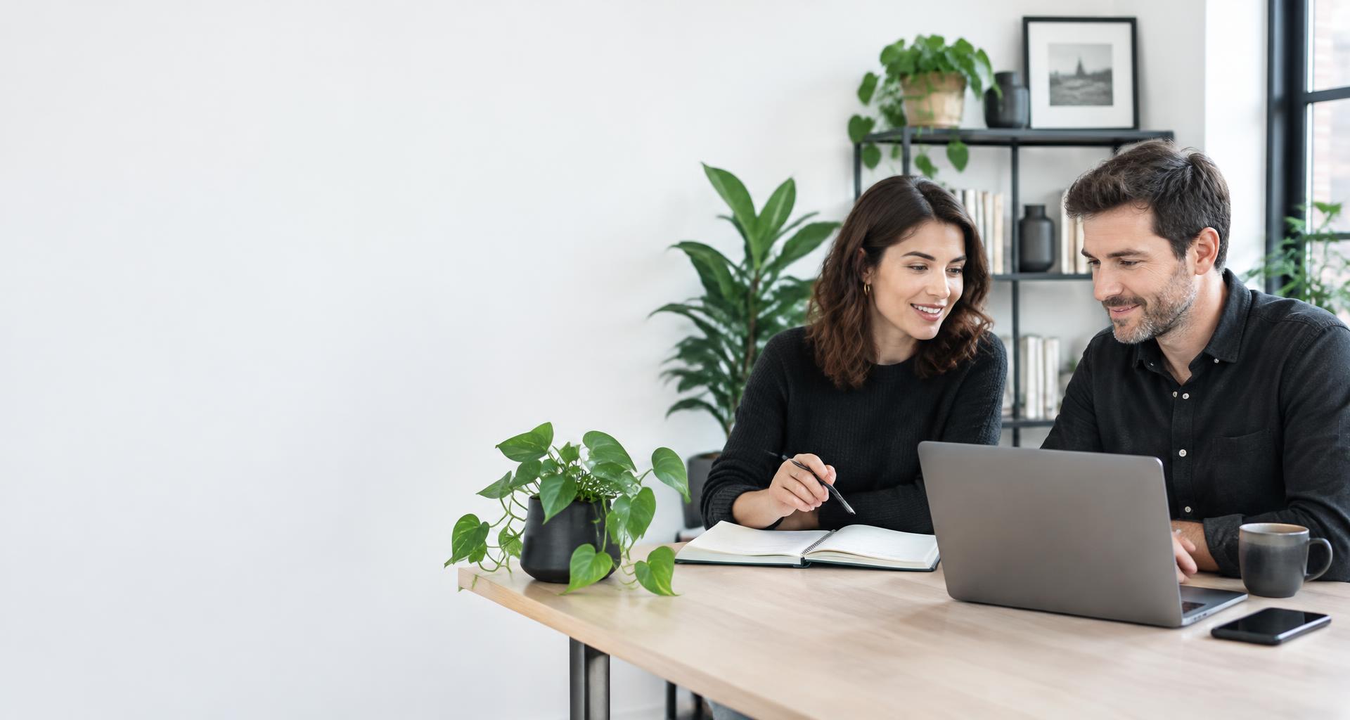 Two business owners planning their marketing together